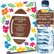 Custom Super Bowl Luau theme invitations and favors